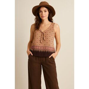 Tapemeasure Women’s 14 Sheer Silk Top Rose Brown Sleeveless Romantic Layering